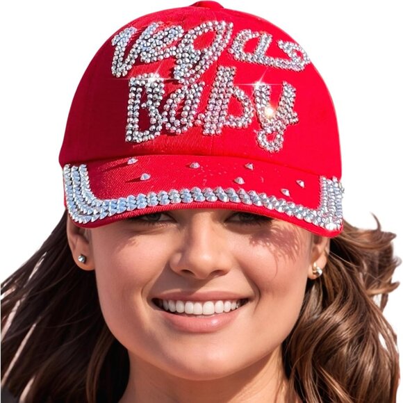 Women's Rhinestone Baseball Cap Bedazzled Distressed Denim Gift - Picture 1 of 9